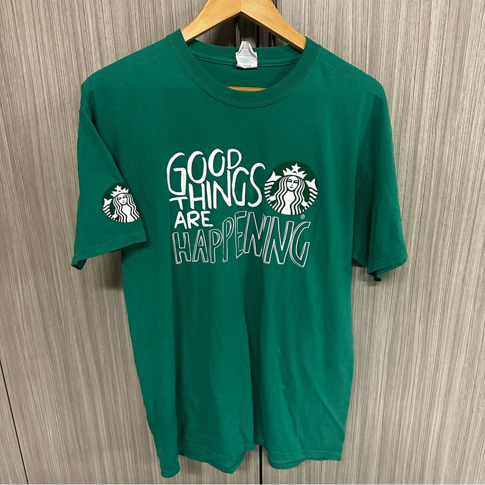 Green Starbucks Employee Graphic “Good Things Are Happening” T-Shirt Adult L